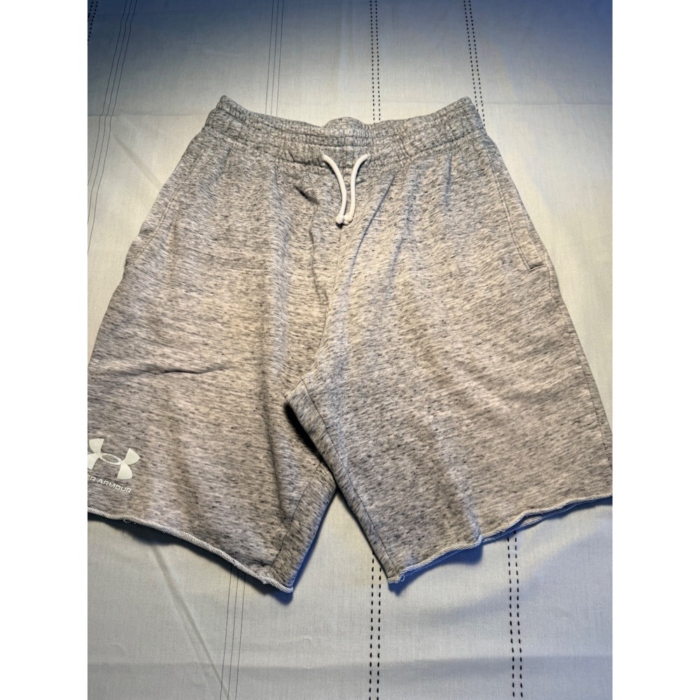 Under Armour Mens Rival Terry Shorts Grey Heathered Raw Hem MD